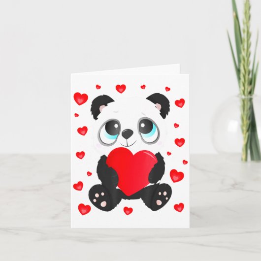 Panda Heart Valentines Day Girls Kids Women Bear L カード (正面)