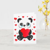 Panda Heart Valentines Day Girls Kids Women Bear L カード (黄色い花)