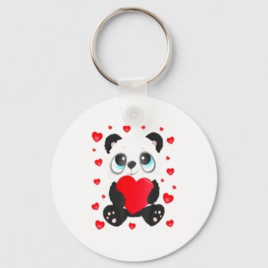 Panda Heart Valentines Day Girls Kids Women Bear L キーホルダー (正面)