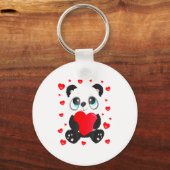 Panda Heart Valentines Day Girls Kids Women Bear L キーホルダー (正面)