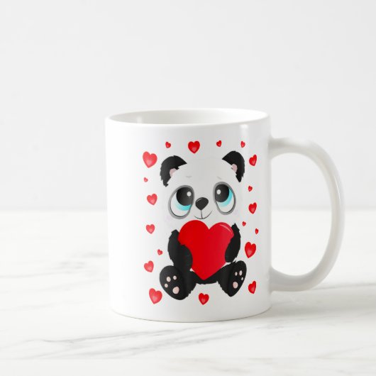 Panda Heart Valentines Day Girls Kids Women Bear L コーヒーマグカップ (右)