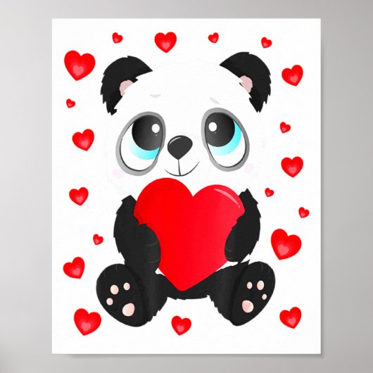 Panda Heart Valentines Day Girls Kids Women Bear L ポスター (正面)