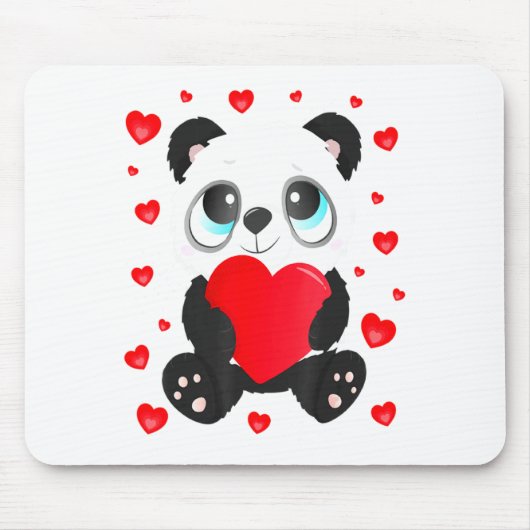 Panda Heart Valentines Day Girls Kids Women Bear L マウスパッド (正面)