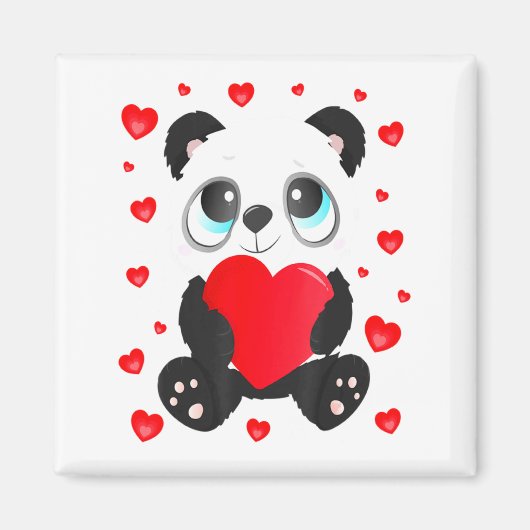 Panda Heart Valentines Day Girls Kids Women Bear L マグネット (正面)