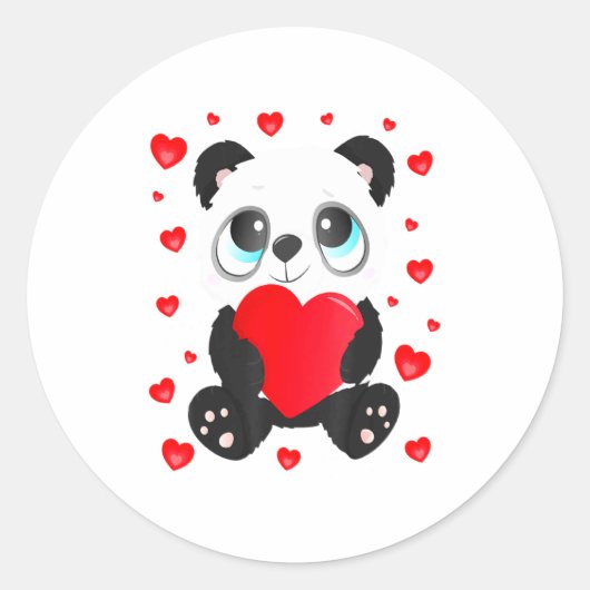 Panda Heart Valentines Day Girls Kids Women Bear L ラウンドシール (正面)