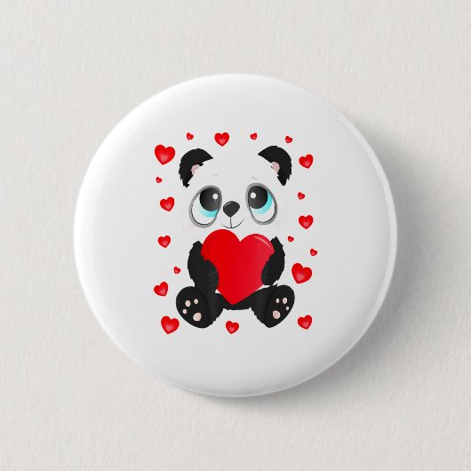 Panda Heart Valentines Day Girls Kids Women Bear L 缶バッジ (正面)