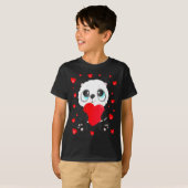 Panda Heart Valentines Day Girls Kids Women Bear L Tシャツ (正面フル)