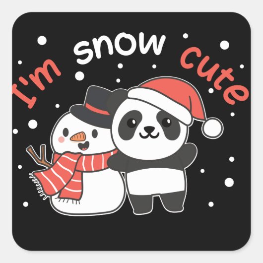 Panda I'm Snow Cute Snowman Snow Pun Square Sticke スクエアシール (正面)
