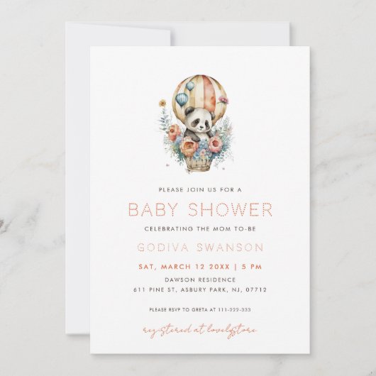 Panda in a Hot Air Balloon 招待状 (正面)