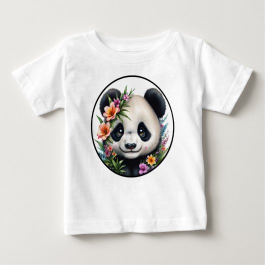 Panda in Flowers Baby Tee - Peeking Panda ベビーTシャツ (正面)