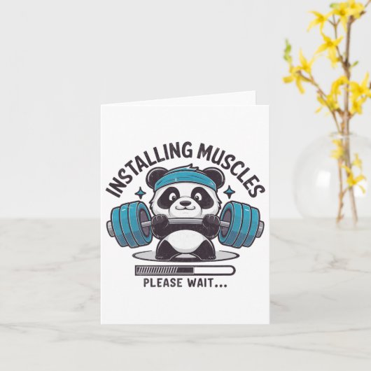 Panda Installing Muscles Please Wait Weightlifter  カード (黄色い花)