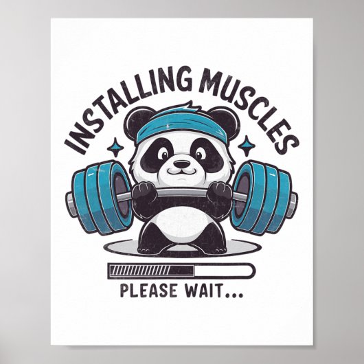 Panda Installing Muscles Please Wait Weightlifter  ポスター (正面)