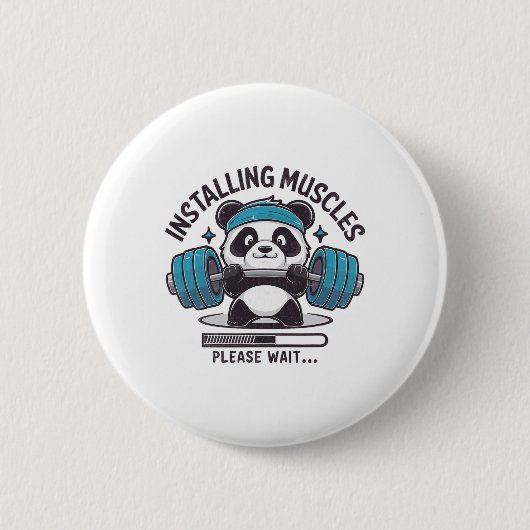 Panda Installing Muscles Please Wait Weightlifter  缶バッジ (正面)