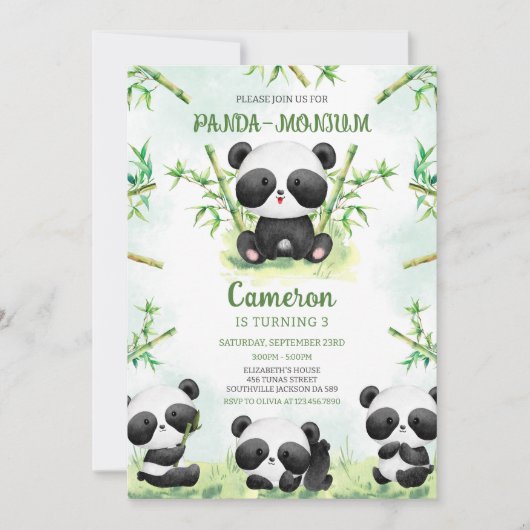 Panda-monium Panda Birthday Invitation 招待状 (正面)