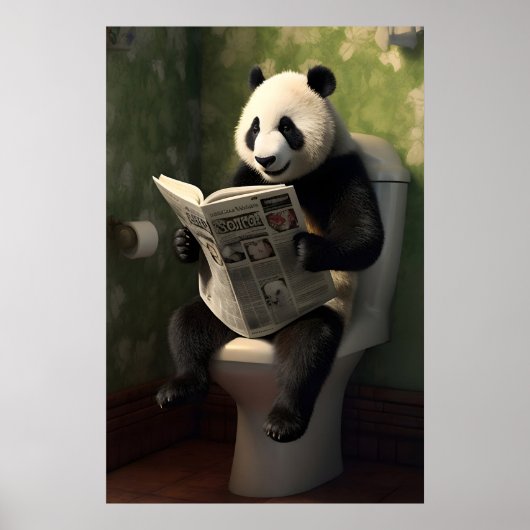 Panda on Toilet Print, Funny Bathroom Wall Art ポスター (正面)