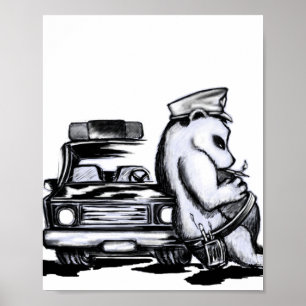Panda patrol officer clothe police car nap ポスター