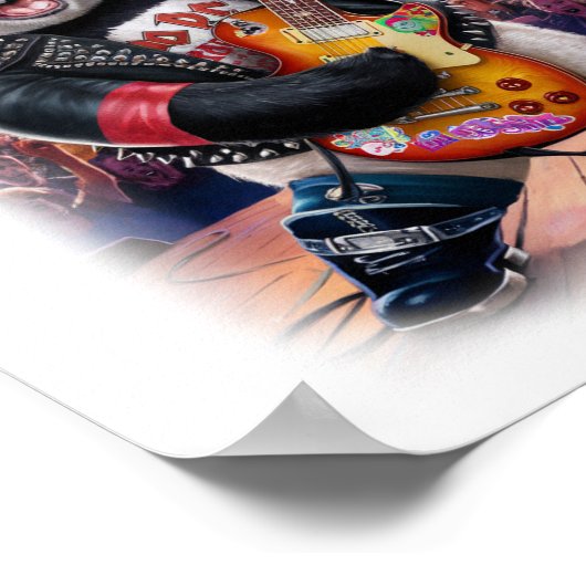 Panda plays Rock and Roll on a White ポスター (角)