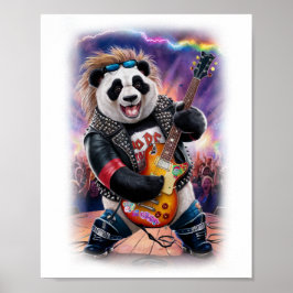 Panda plays Rock and Roll on a White ポスター