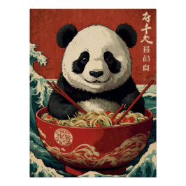 Panda Ramen Bowl Japanese Art Style Cute  ポスター