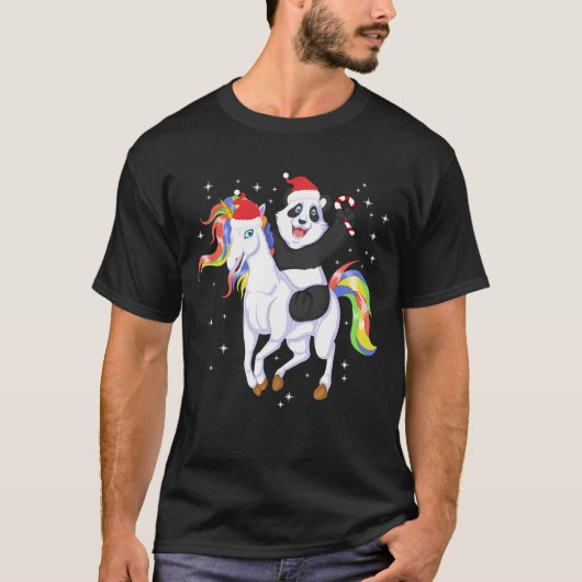 panda riding unicorn christmas tシャツ (正面)