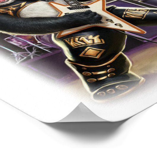 Panda Rocker has Fun playing Hard Rock on a White ポスター (角)