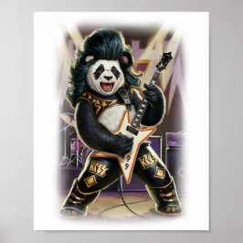 Panda Rocker has Fun playing Hard Rock on a White ポスター