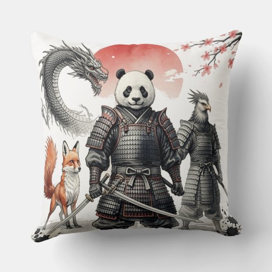 Panda Samurai & Mythical Warriors Fantasy Art クッション (裏面)