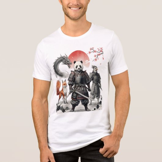 Panda Samurai & Mythical Warriors Fantasy Art トライブレンドＴシャツ (正面)