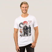 Panda Samurai & Mythical Warriors Fantasy Art トライブレンドＴシャツ (正面全面)