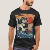 Panda Samurai Rising Amid Ukiyo Waves Tシャツ (正面)