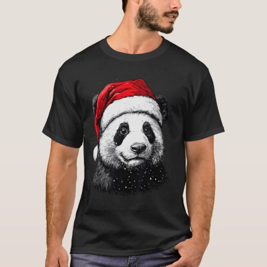Panda Santa Hat Funny Panda Lovers Christmas Xmas  Tシャツ (正面)