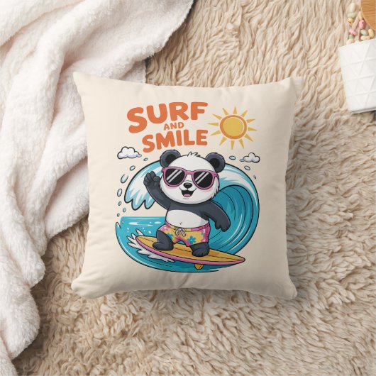 Panda Surf Sourire Enfant Été クッション (ブランケット)