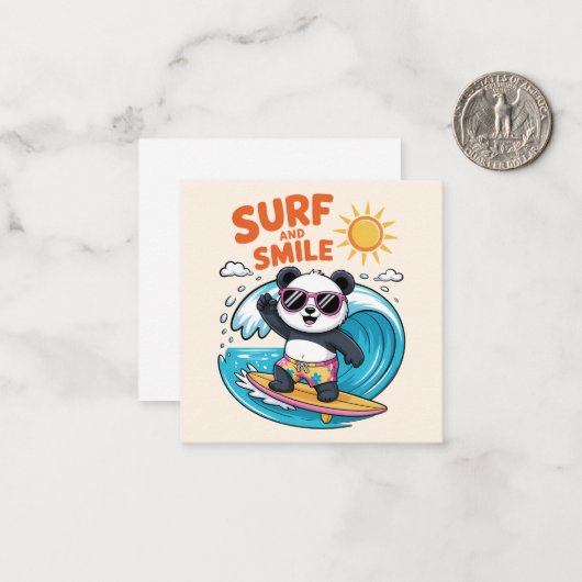 Panda Surf Sourire Enfant Été ノートカード (正面/裏面インサイチュ)