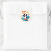 Panda Surf Sourire Enfant Été ラウンドシール (バッグ)