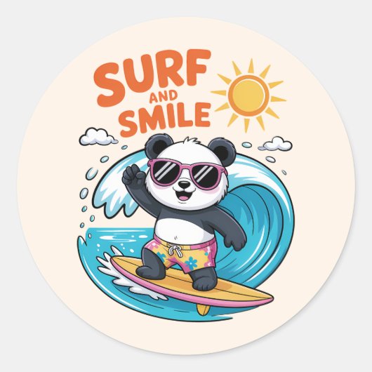 Panda Surf Sourire Enfant Été ラウンドシール (正面)