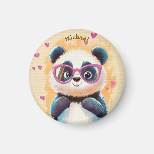 Panda Valentine's Day Heart Badge Kids School  マグネット (正面)