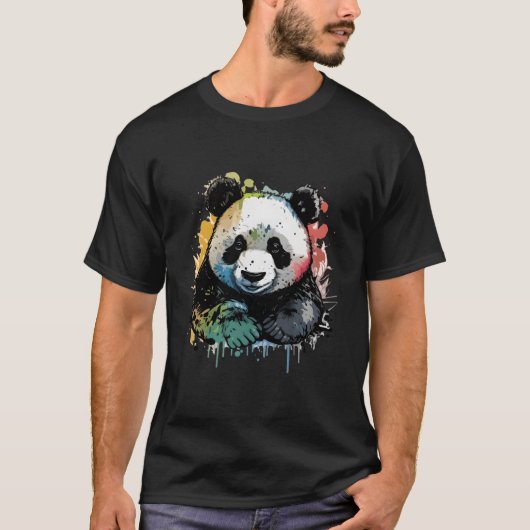 Panda Watercolor Oil Painting Colorful Tシャツ (正面)