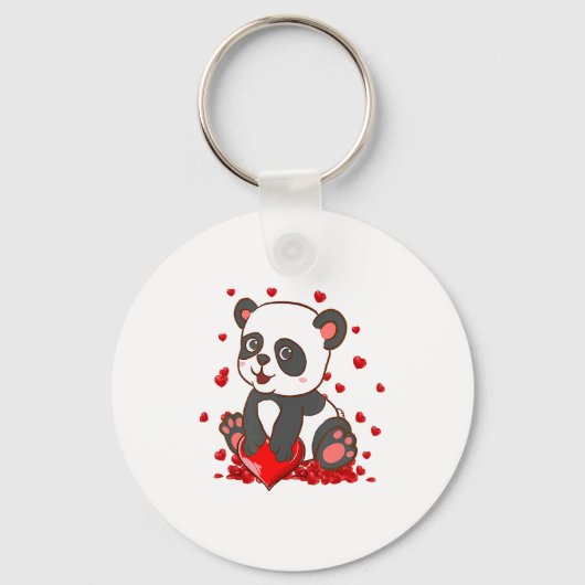 Panda With Hearts Valentines Day Women And Girls  キーホルダー (正面)