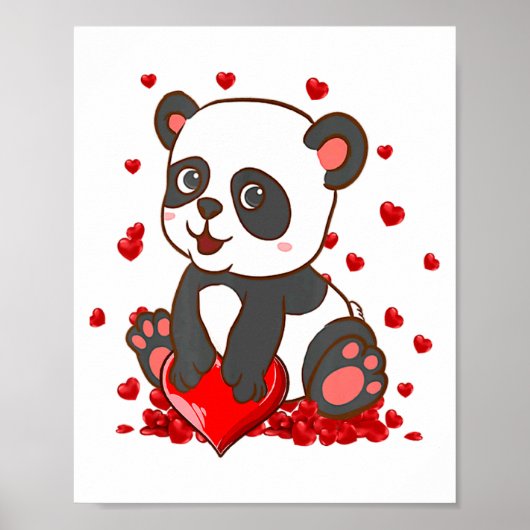 Panda With Hearts Valentines Day Women And Girls  ポスター (正面)