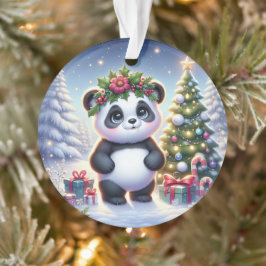  Panda with Holly Crown & Candy Canes オーナメント