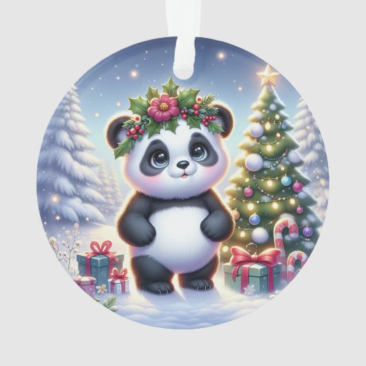 Panda with Holly Crown & Candy Canes オーナメント (裏面)