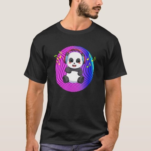 Panda With Music Headphones Dj Tシャツ (正面)