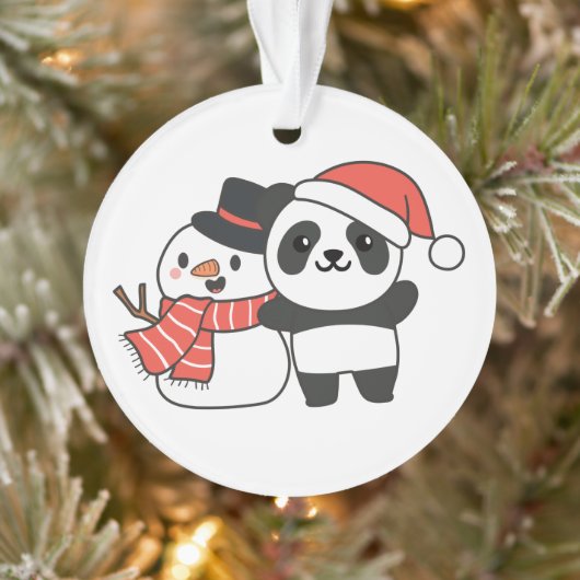 Panda With Snowman In Winter For Christmas Ornamen オーナメント (ツリー)