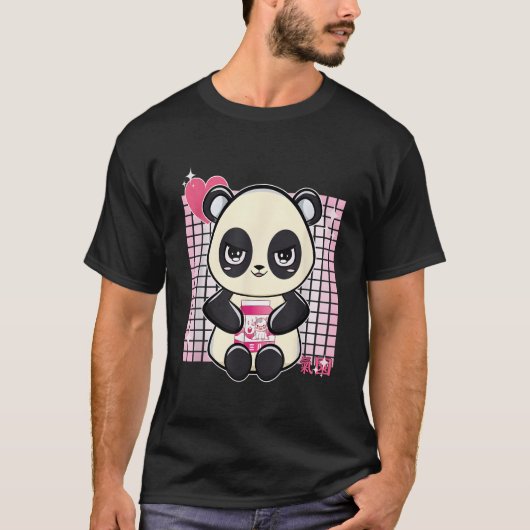 Panda With Strawberry Milk Tシャツ (正面)