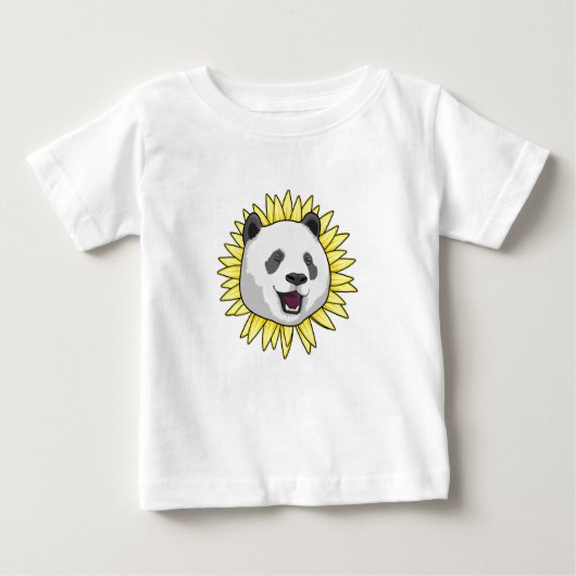 Panda with Sunflower ベビーTシャツ (正面)