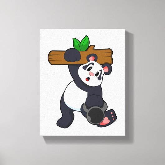 Panda with Wood at Strength training キャンバスプリント (正面)