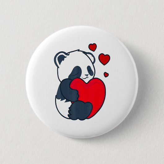Panda Women Valentines Day Girlfriend Heart  缶バッジ (正面)