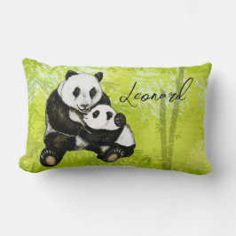 Pandabär Mutter mit Kind - handgemalt | Kissen ランバークッション