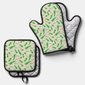 Pandan Leaf Pattern Oven Mitt & Pot Holders 鍋つかみ&鍋敷きセット (正面/裏面)