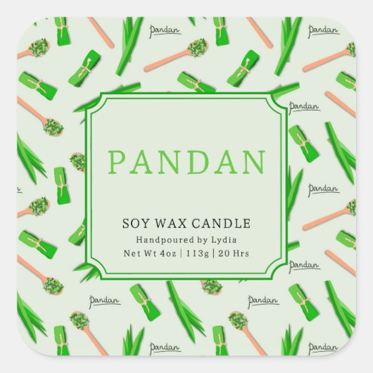 Pandan Soy Wax Candle Custom Sticker スクエアシール (正面)